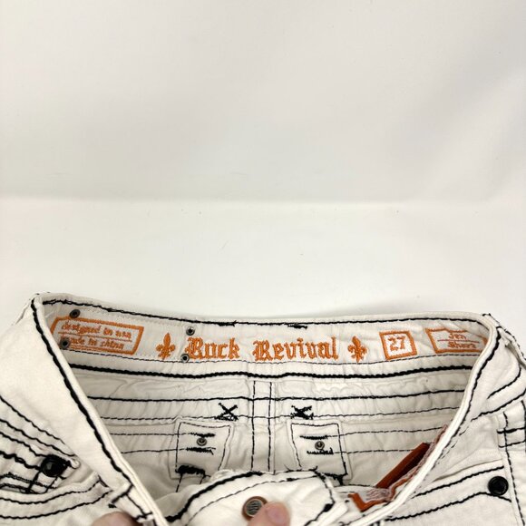 Rock Revival White Jen Demin Shorts sz S 27 Women Black Rhinestone Designs - Picture 2 of 16